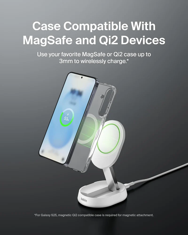 Belkin Convertible Magnetic Charging Stand 15W - MagSafe-Compatible Qi2-Certified Wireless Charging Station, iPhone Charger for Apple iPhone 16 Series, Airpods Pro, & More