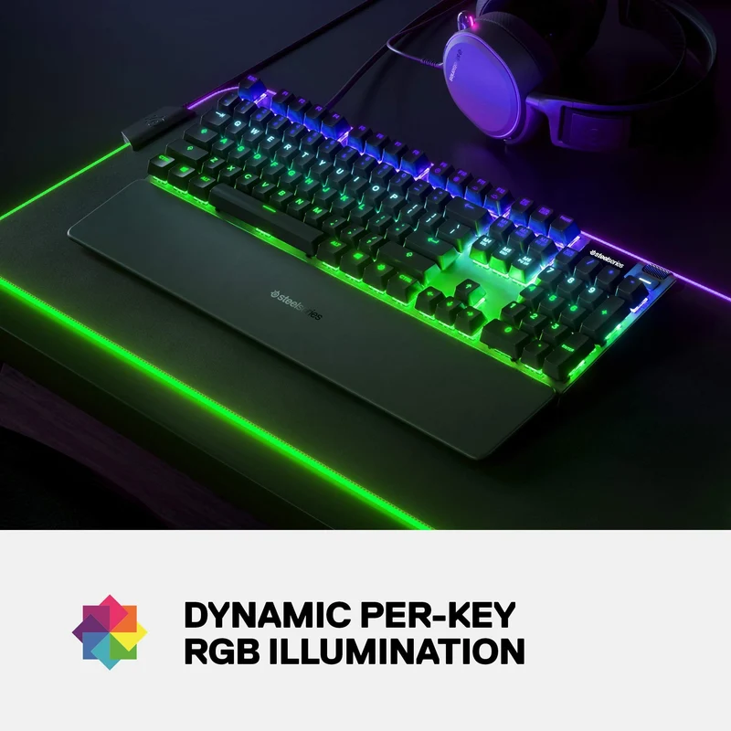 SteelSeries Apex 7 Mechanical Gaming Keyboard – OLED Smart Display – USB Passthrough and Media Controls – Tactile and Clicky – RGB Backlit (Blue Switch)