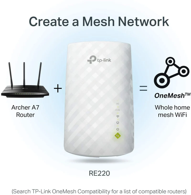 TP-Link AC750 WiFi Range Extender - Dual Band Cloud App Control Up to 750Mbps, One Button Setup Repeater, Internet Booster, Access Point Smart Home & Alexa Devices (RE220) (Renewed)