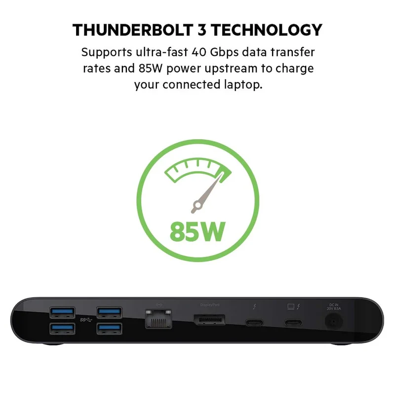 Belkin Thunderbolt 3 Dock Pro w/ Thunderbolt 3 Cable - USB-C Hub - USB-C Docking Station for MacOS & Windows, Dual 4K @60Hz, 40Gbps Transfer Speed, 85W Upstream Charging, w/ Ethernet, SD & Audio Ports