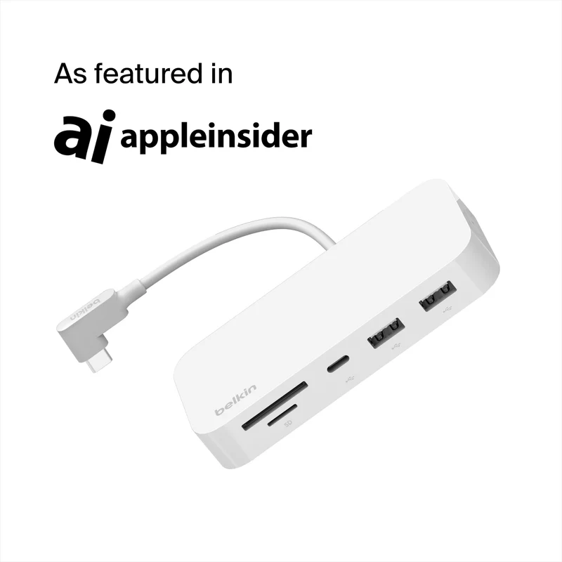 Belkin USB-C 6-in-1 Multiport Hub with Mount, USB-C Docking Station with MicroSD Card Reader, Powered USB Hub, Compatible with MacBook, Chromebook, iMac, PC, and Other USB-C Devices - White