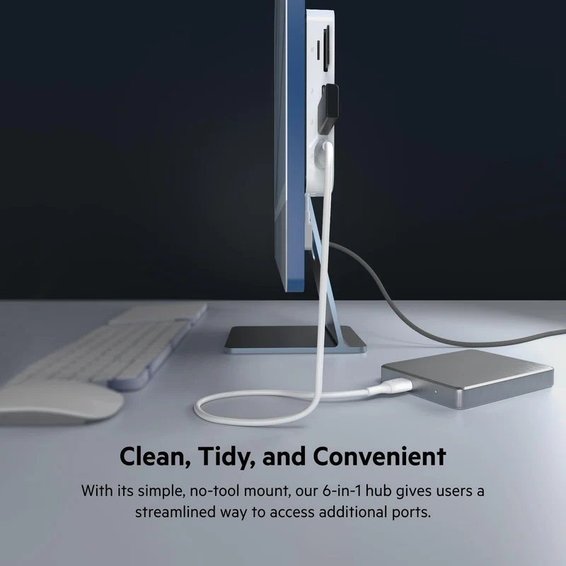 Belkin USB-C 6-in-1 Multiport Hub with Mount, USB-C Docking Station with MicroSD Card Reader, Powered USB Hub, Compatible with MacBook, Chromebook, iMac, PC, and Other USB-C Devices - White