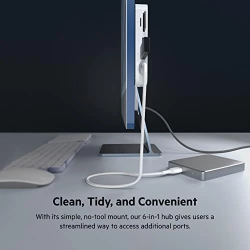 Belkin USB-C 6-in-1 Multiport Hub with Mount, USB-C Docking Station with MicroSD Card Reader, Powered USB Hub, Compatible with MacBook, Chromebook, iMac, PC, and Other USB-C Devices - White