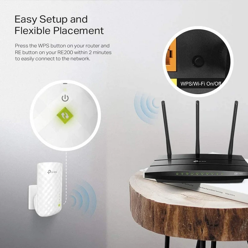 TP-Link Network RE200 AC750 WiFi Range Extender Dual Band 750Mbps with 802.11b/g/n Retail