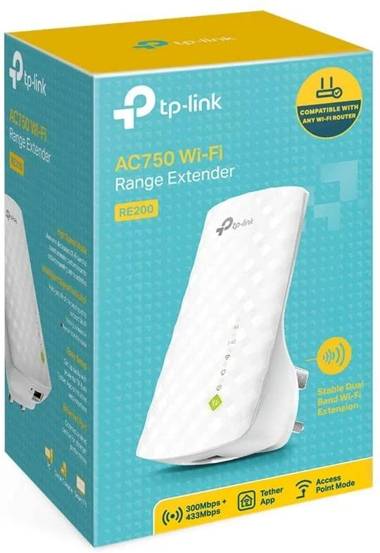 TP-Link Network RE200 AC750 WiFi Range Extender Dual Band 750Mbps with 802.11b/g/n Retail