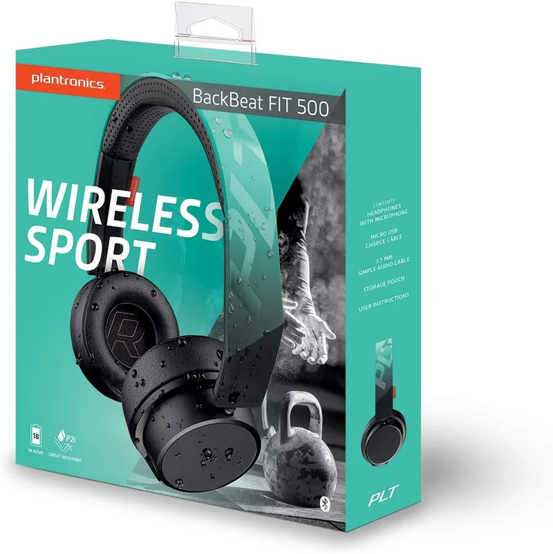 Plantronics BackBeat FIT 500 On-Ear Sport Headphones, Wireless Headphones with Sweat-Resistant Nano-Coating Technology by P2i, Teal
