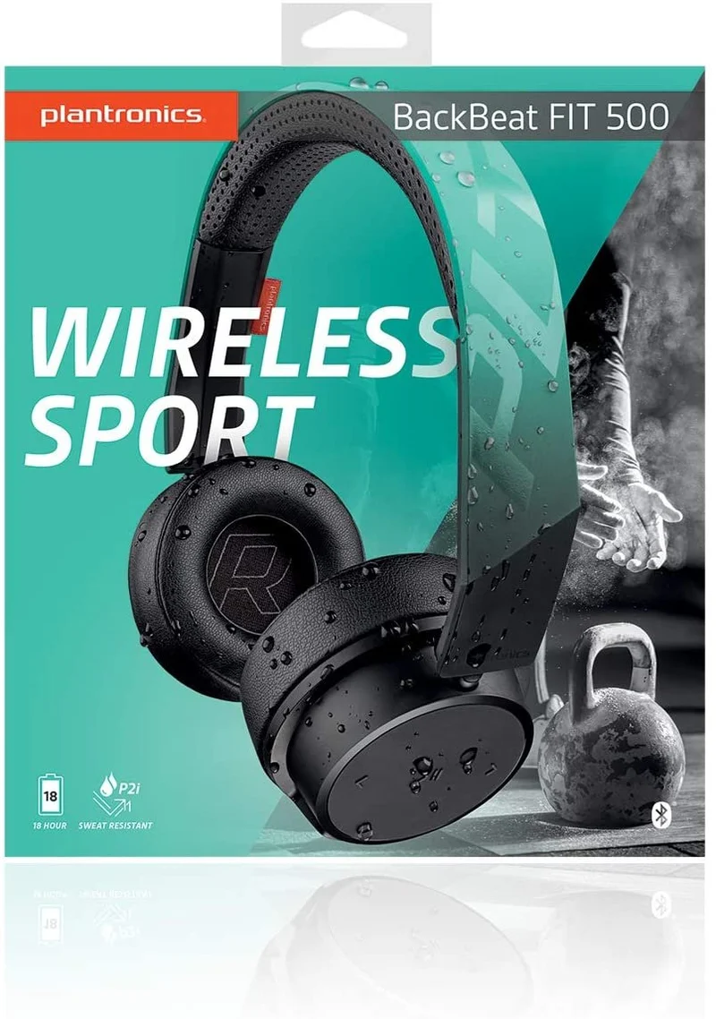 Plantronics BackBeat FIT 500 On-Ear Sport Headphones, Wireless Headphones with Sweat-Resistant Nano-Coating Technology by P2i, Teal