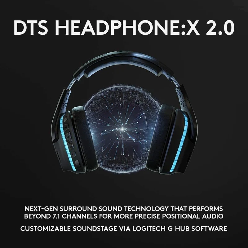 Logitech G935 Wireless DTS:X 7.1 Surround Sound LIGHTSYNC RGB PC Gaming Headset - Black, Blue (Renewed)
