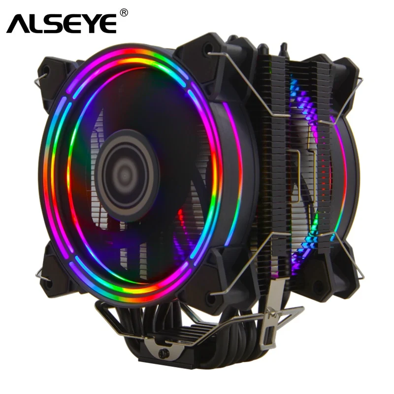 ALSEYE H120D CPU Cooler RGB Fan 120mm PWM 4 Pin 6 Heat Pipes Cooler for LGA 775 115x 1366 2011 1200 AM2+ AM3+ AM4