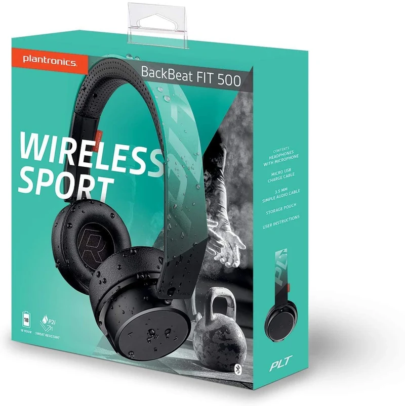 Plantronics BackBeat FIT 500 On-Ear Sport Headphones, Wireless Headphones with Sweat-Resistant Nano-Coating Technology by P2i. (Renewed)