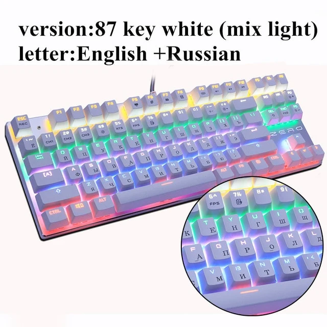 Metoo Edition Mechanical Keyboard 87 keys Blue Switch Gaming Keyboards for Tablet Desktop Russian sticker