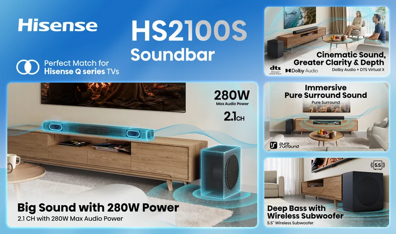 Hisense HS2100S 280W 2.1 CH Soundbar with Subwoofer