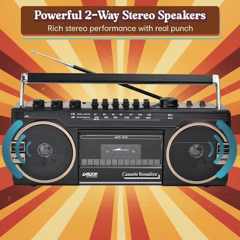 Laser Portable Cassette Boombox with AM/FM Radio
