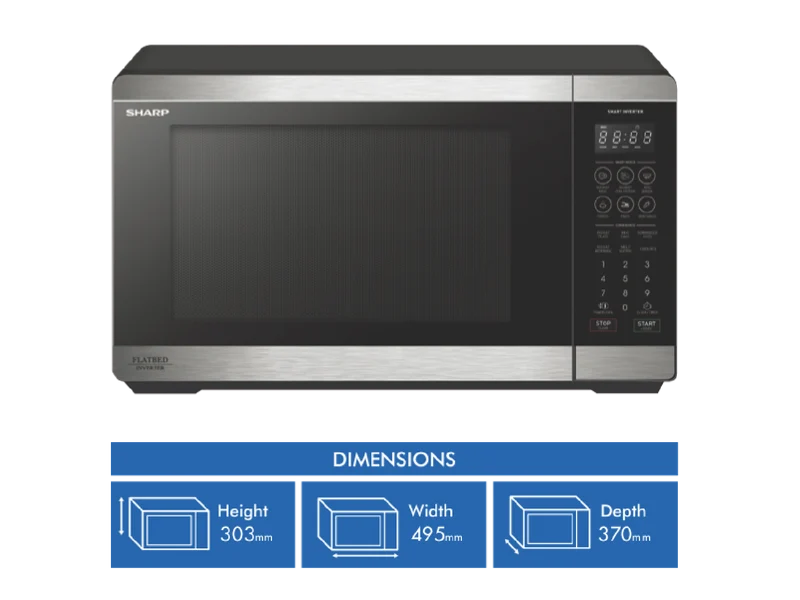 Sharp 26L 900W Flatbed Inverter Microwave Stainless Steel