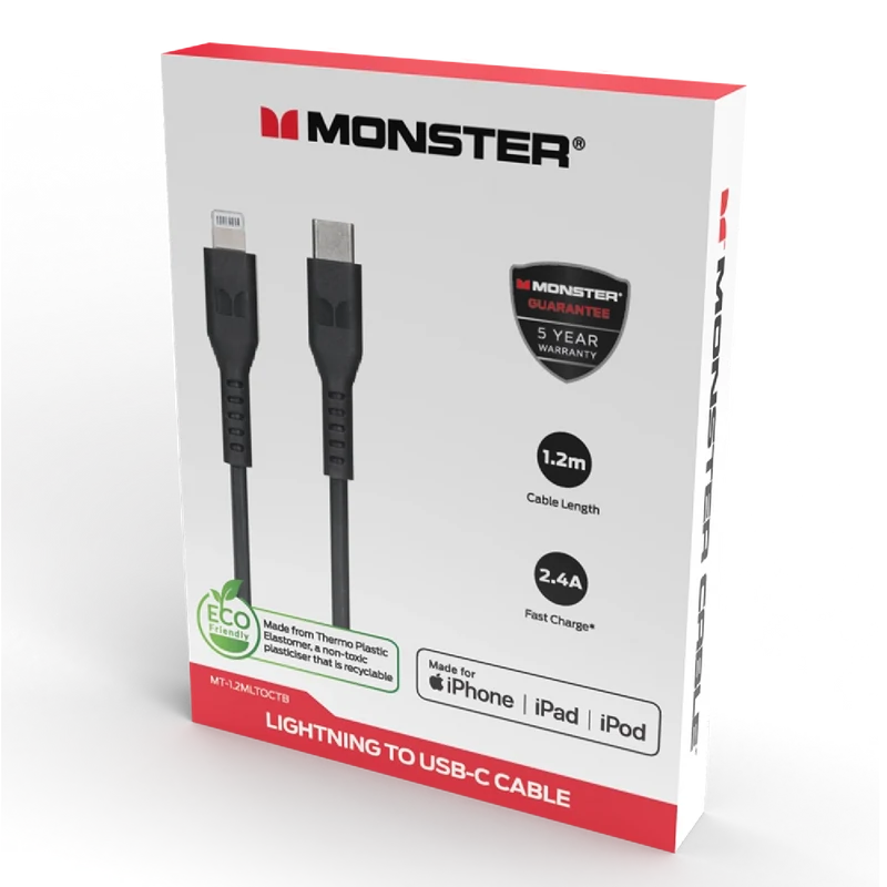 Monster TPE Lightning to USB-C Cable Black