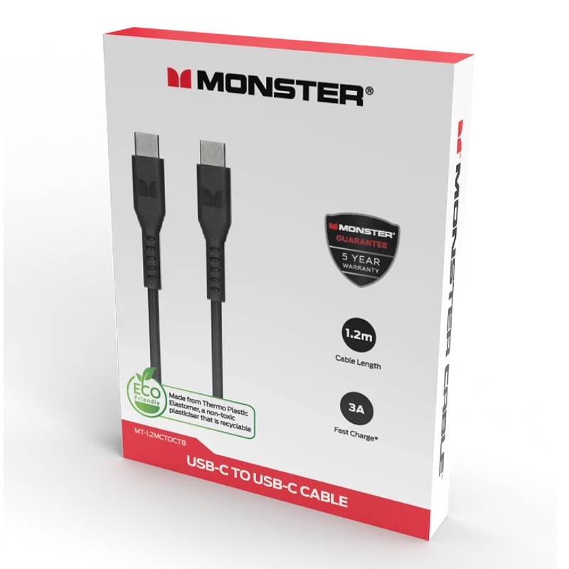 Monster TPE USB-C to USB-C 1.2M Cable Black