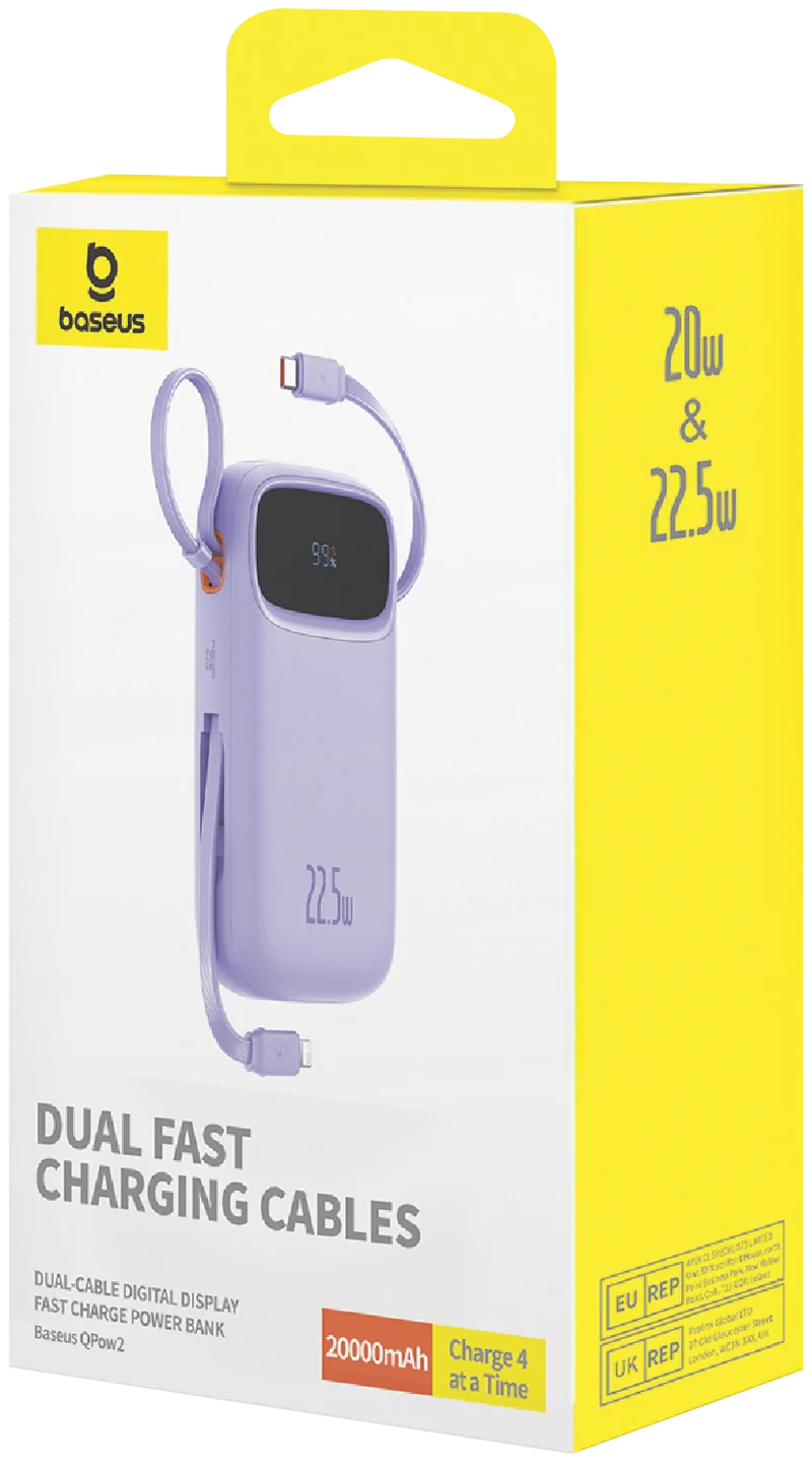 Baseus Dual-Cable Fast Charge Power Bank 10k 22.5W Nebula Purple