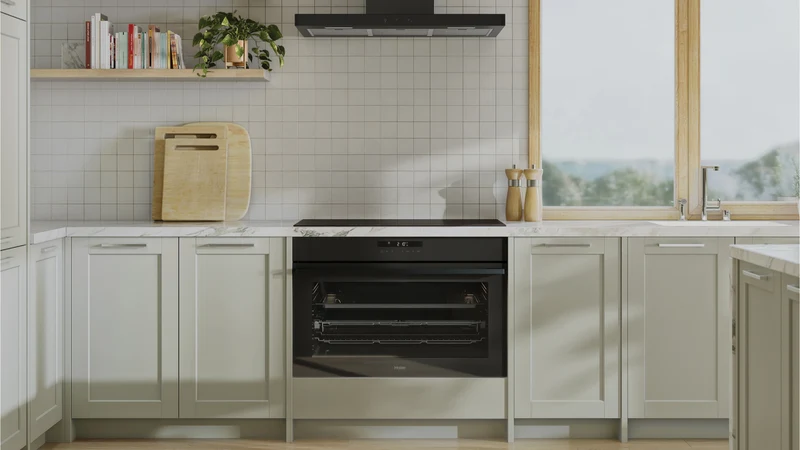 Haier 500 Series 90cm Electric Oven, 16 Function, Air Fry, Steam Assist, Black