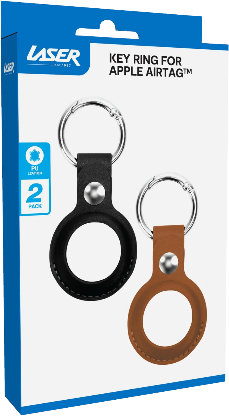 Laser Vegan Leather Apple AirTag Key Ring (2 Pack)