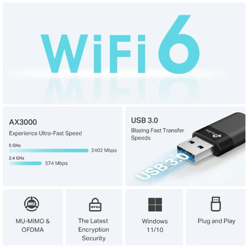 TP-LINK AX3000 Dual Band Wi-Fi 6 Wireless USB Adapter