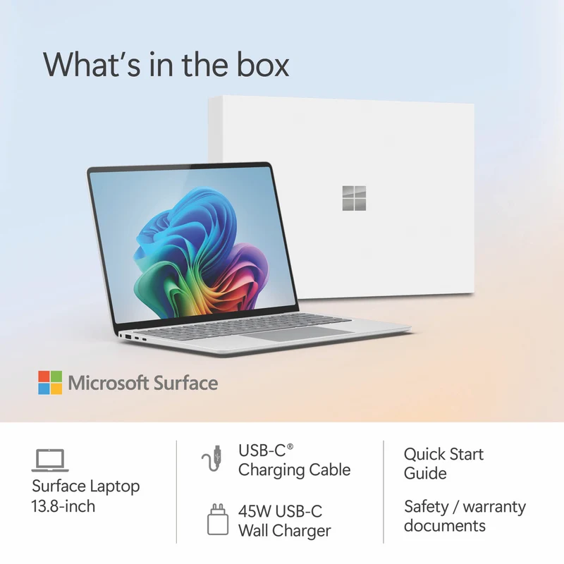 Microsoft Surface Laptop Copilot+ PC 13" Snapdragon X Plus 8 Core 16GB 256GB -Platinum