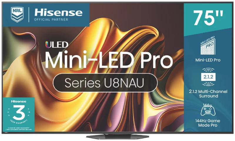 Hisense 75" U8NAU 4K Mini-LED QLED Smart TV 24