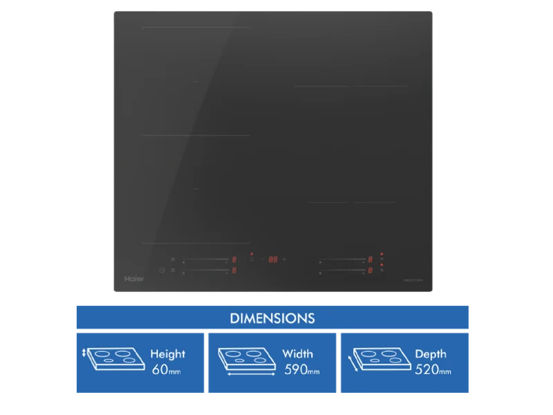Haier 500 Series 60cm Induction Cooktop, 4 Zone Flexi Zone, Low Current, Black Glass