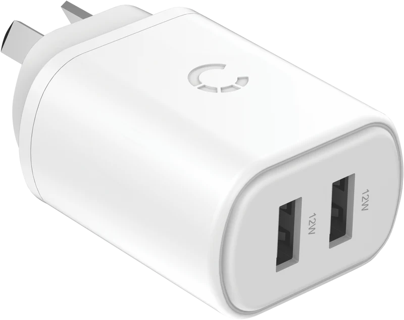 Cygnett PowerPlus 12w Dual Port Wall Charger - White