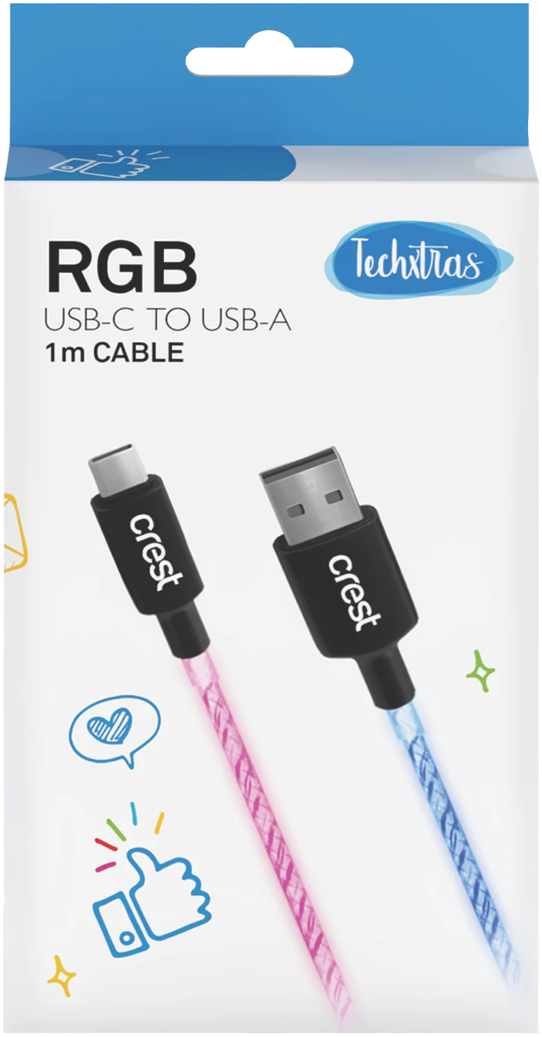 Techxtras USB-A to USB-C Glowing Cable (1m)