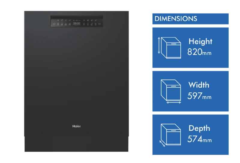 Haier 600 Series Built Under Dishwasher, Steam, Black