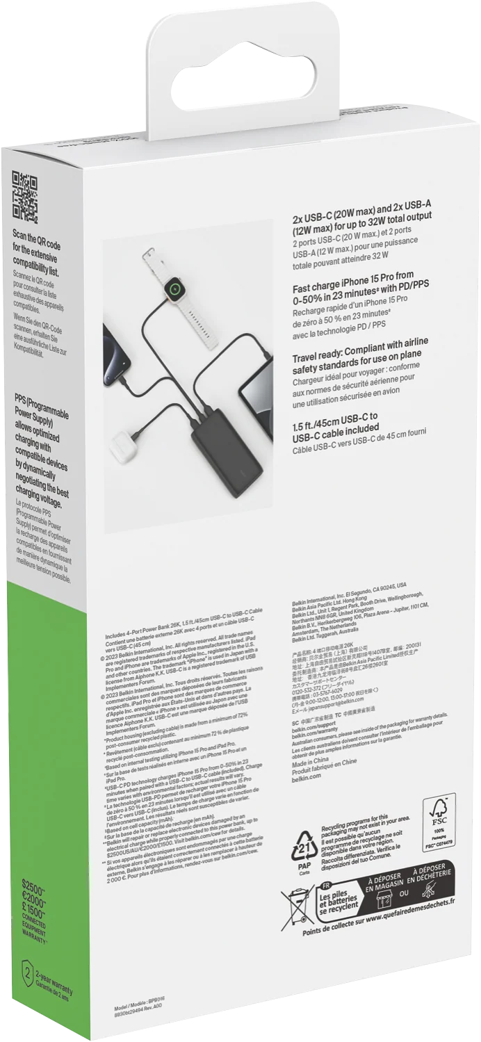 Belkin BoostCharge 32W PPS 4-Port Power Bank 26K