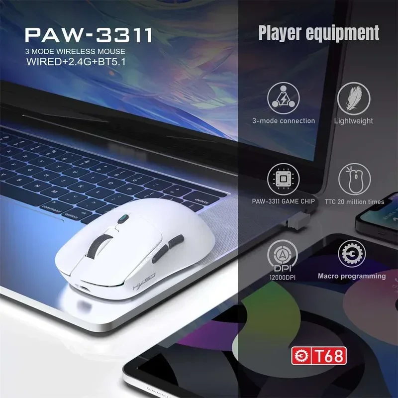 HXSJ T68 Tri-Mode Wireless Gaming Mouse | Long Battery Standby | 6 DPI Levels