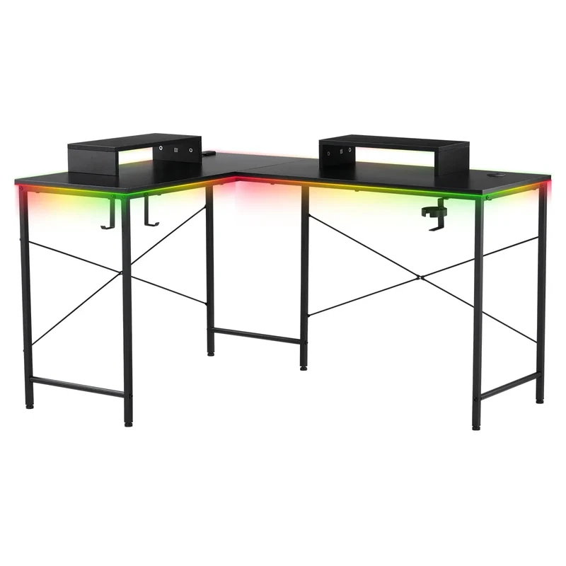 GTRACING L-Shaped Gaming Desk | RGB Lighting | Removable Storage Stands