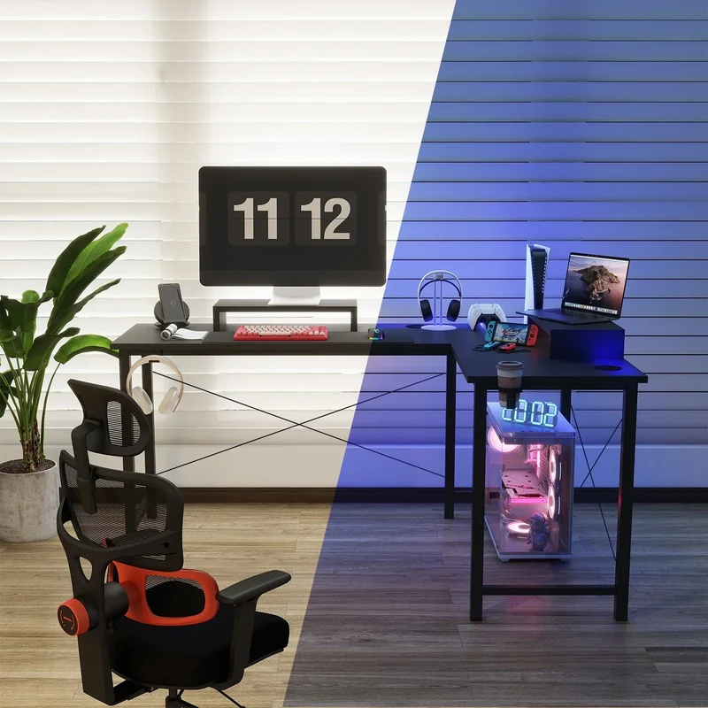GTRACING L-Shaped Gaming Desk | RGB Lighting | Removable Storage Stands