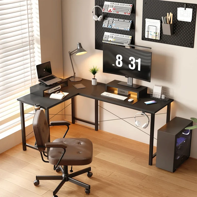 GTRACING L-Shaped Gaming Desk | RGB Lighting | Removable Storage Stands
