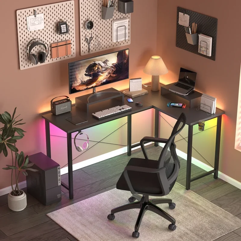 GTRACING L-Shaped Gaming Desk | RGB Lighting | Removable Storage Stands
