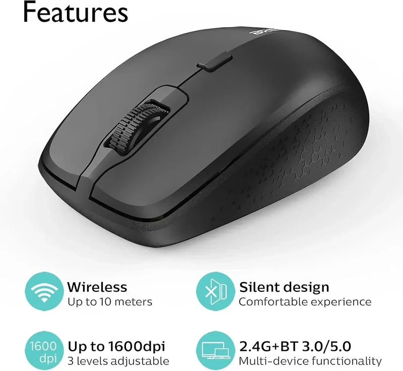 BRES Wireless Silent Mouse + Mouse Pad | USB Nano Receiver | 3 DPI Levels