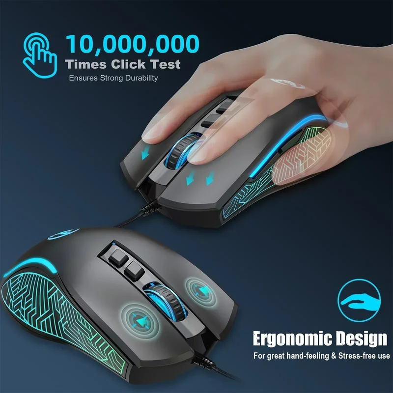 HXSJ X100 Wired Gaming Mouse | RGB Backlit | 7 Buttons | 4 Adjustable DPI up to 3200