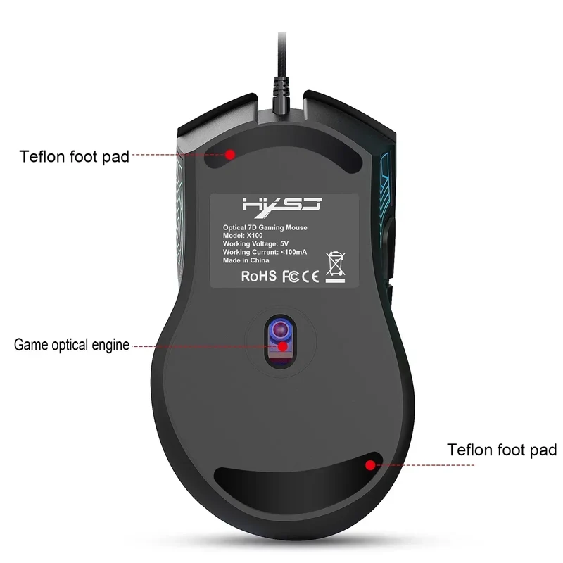 HXSJ X100 Wired Gaming Mouse | RGB Backlit | 7 Buttons | 4 Adjustable DPI up to 3200