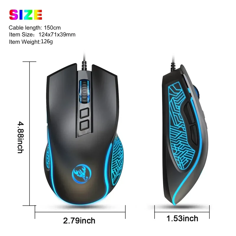 HXSJ X100 Wired Gaming Mouse | RGB Backlit | 7 Buttons | 4 Adjustable DPI up to 3200
