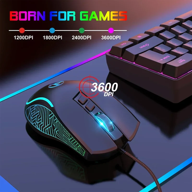 HXSJ X100 Wired Gaming Mouse | RGB Backlit | 7 Buttons | 4 Adjustable DPI up to 3200