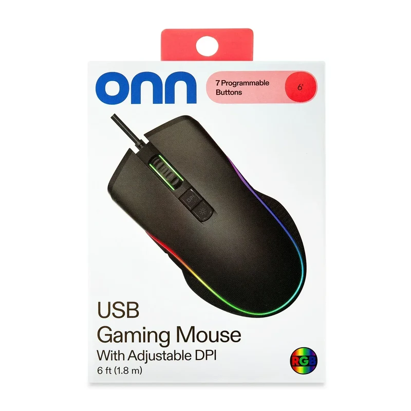 ONN Wired USB Gaming Mouse | Adjustable DPI | Backlit | 7 Buttons