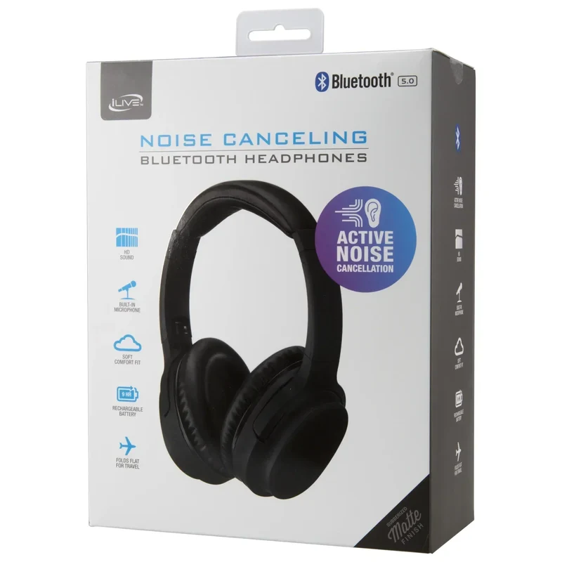 iLive Bluetooth Noise-Canceling Over-Ear Headphones | Over-Ear | 3.5mm Aux Input | Black
