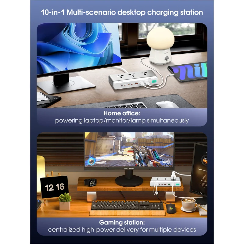 مشترك كهربائي LDNIO SC3 بثلاثة مقابس - متران / USB-A / USB-C / لايتنينج / رمادي