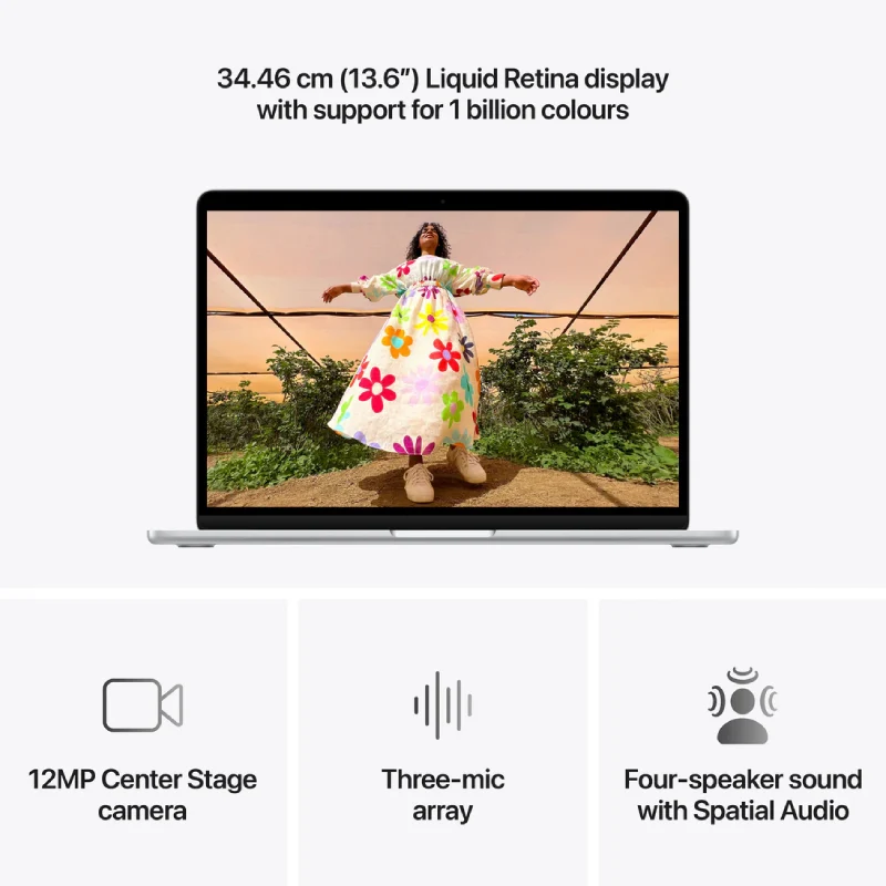 لابتوب آبل ماك بوك إير، مقاس 13.6 بوصة، M5، معالج 10 أنوية، معالج رسومات 10 أنوية، ذاكرة وصول عشوائي 24 جيجابايت، محرك أقراص صلبة بسعة 1 تيرابايت، عربي/إنجليزي، باللون الفضي، ضمان سنة واحدة