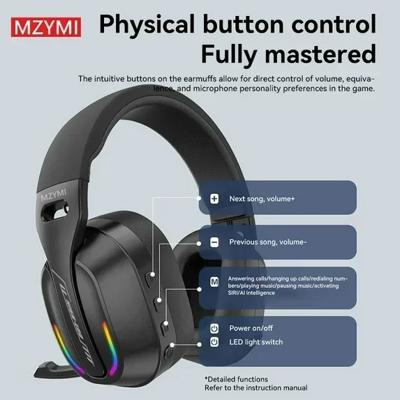 MZYMI B500 Gaming Headset | Bluetooth 5.4 | 3.5mm Audio Cable | IPX5 Waterproof