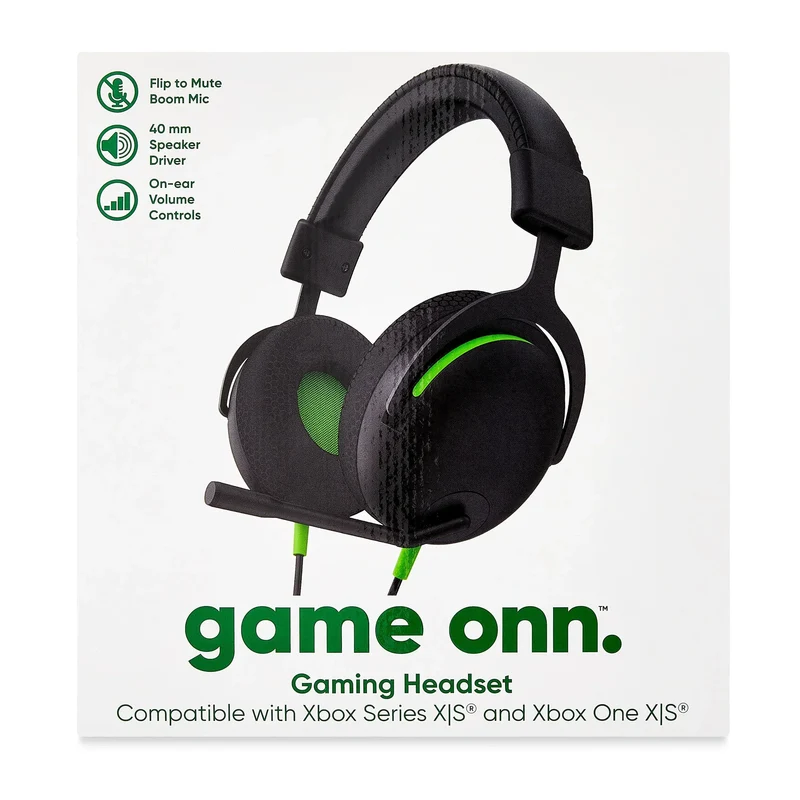 ONN Wired Gaming Headset | 40mm Drivers | Flip-to-Mute Mic | Gold-Plated 3.5mm Plug