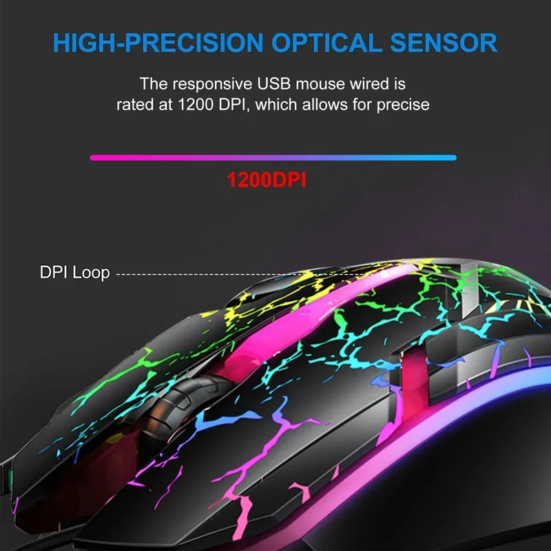 TSV RGB Wired Gaming Mouse | 4 Adjustable DPI Levels | RGB LED Backlit | Black