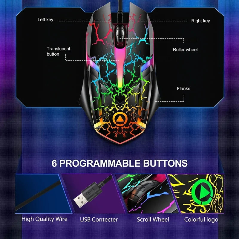 TSV RGB Wired Gaming Mouse | 4 Adjustable DPI Levels | RGB LED Backlit | Black