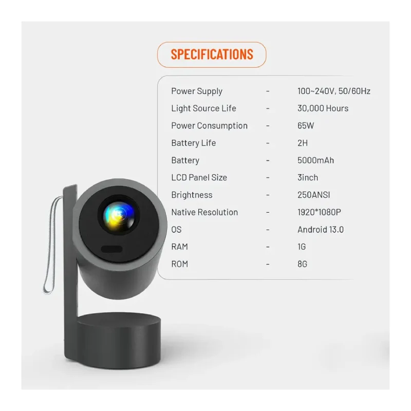 Porodo Full HD Smart Projector - Bluetooth / Wi-Fi / Gray
